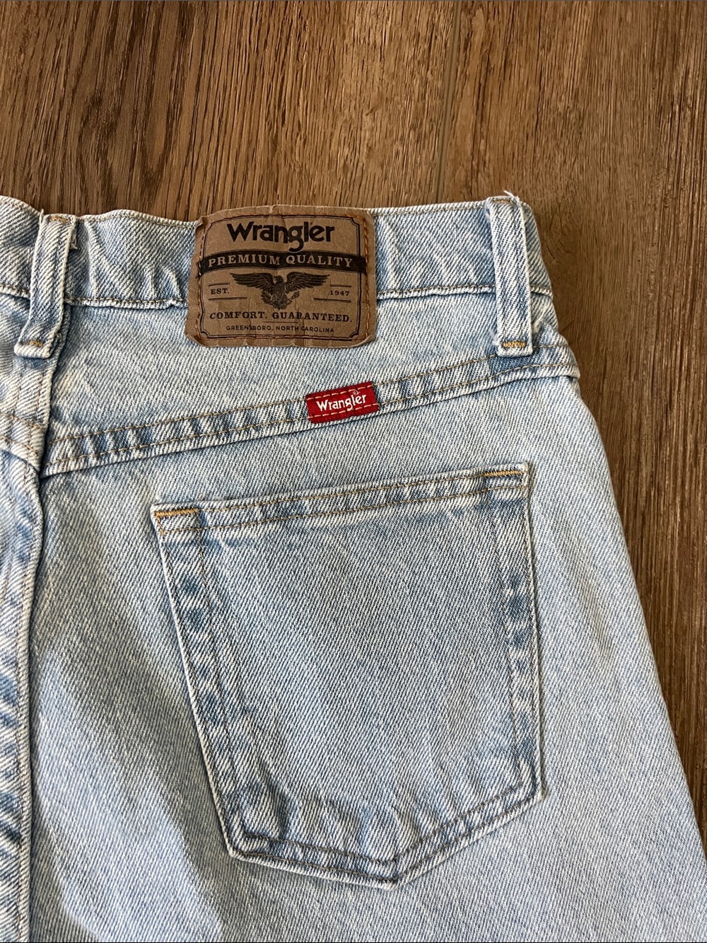 Wrangler light blue denim jeans with red tab